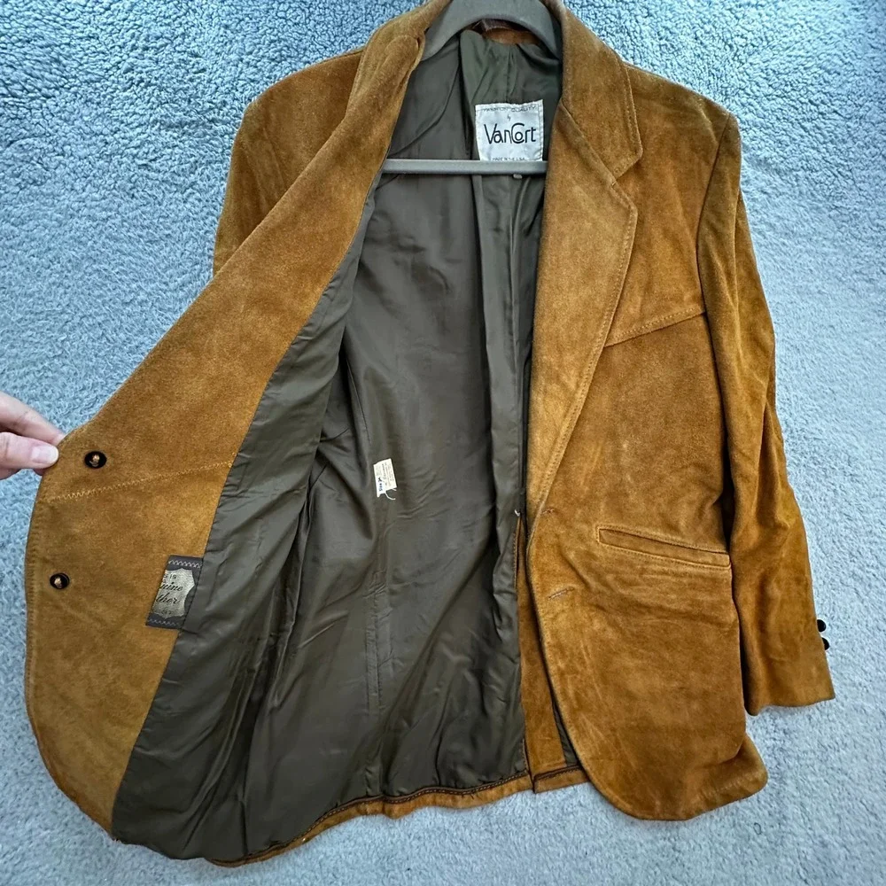 VTG Van Cort Mens 36 Suede Leather Blazer Jacket Brown Western Made in USA